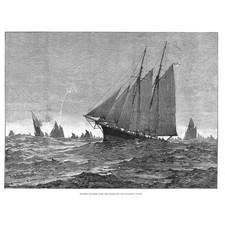 SHIPS English Cruisers with the North Sea Trawl Fishing Fleet-Antique Print 1887