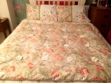 Handmade Quilt/Eiderdown Vintage Sanderson Fabric Hand Embroidered 2 Pillowcases