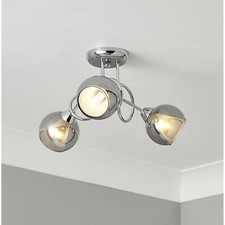 Ceiling Light 3 Way Chrome Smoked Glass Shades Effect Modern Indoor Multi Arm