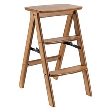 Natural Bamboo 3-Tier Folding Step Stool  Ladder Thick Solid Bamboo Portable