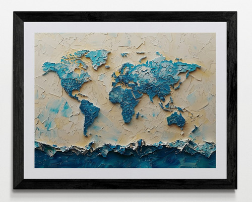 World map framed - map, canvas