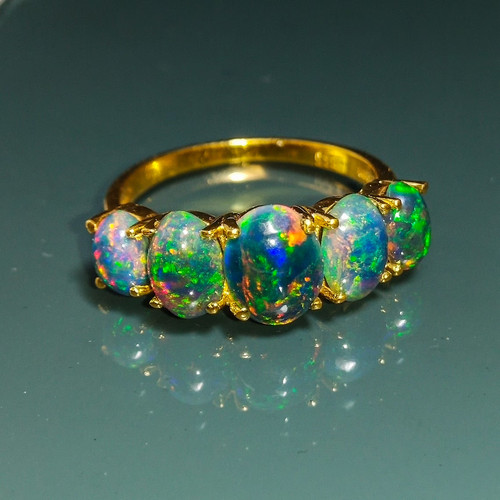 Natural black opal - opal, ring