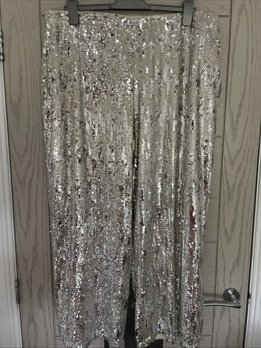 Silver sequin trousers - m&s,
