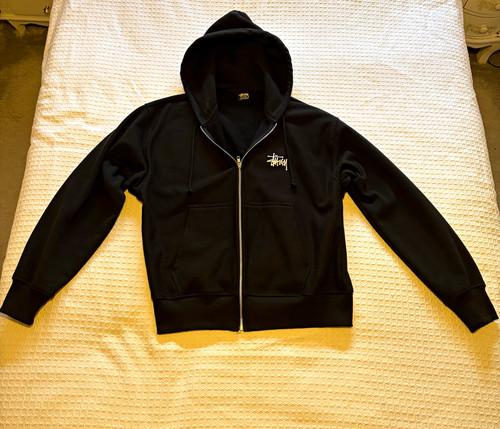 Stussy black zip hoodie - black, up