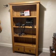 Tall light  solid Oak Bookcase  Modern With Two Bottom Drawers Four Shelves