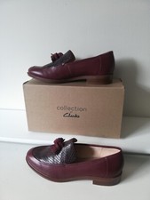 Clarks Taylor Spring Oxblood leather loafer, snakeskin vamp, UK Size 6.5, EU 40 