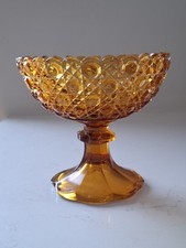 Amber Glass Pedestal Compote Dish Bon Bon Bowl Vintage 6"