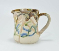 Studio Pottery Jug Mauger handmade Drip glaze  Milk Flower vase fancy handle