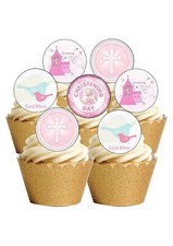 Cake Toppers 24 PRECUT Round Baby GIRL Christening Edible Wafer Paper Decoration