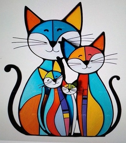 Retro colourful cats acrylic - 4,