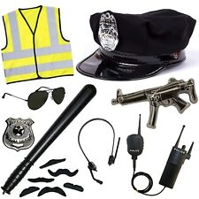 Police Fancy Dress Halloween Policeman Cop Hat, Radio, Badge, Baton (Choose)
