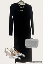 Primark black velvet maxi party dress size M 10 12