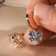 Rose Gold Plated Clear Heart Cubic Zirconia Crystal Huggie Hoop Earrings Gift UK