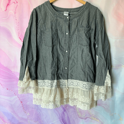 Gray denim button - gray, blouse