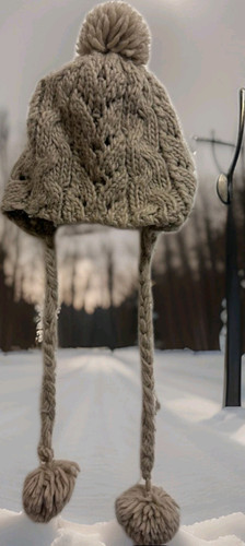 Beige cable knit trapper - cable,