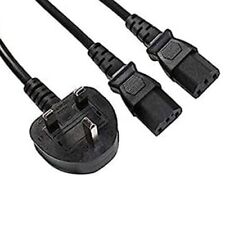 3M Power Plug To Dual IEC Splitter Cable Kettle Lead PC Monitor TV Mixer UK Plug