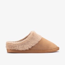 Clarks Womens Bundle Soft Tan Slippers Textile Casual