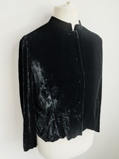 M&S MARKS & SPENCER Jacket Top Velvet (silk) Black Mandarin Collar Size UK 20
