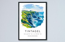 Tintagel Watercolor Poster Tintagel Cornwall Travel Print Wall Art Tintagel Home