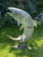 Old Cast Alloy Garden Water Fountain Leaping Fish Trout Salmon Large 90cm