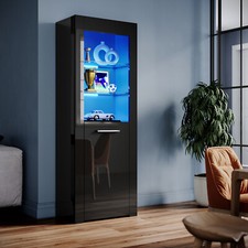 Black Display Cabinet High Gloss Sideboard Living Room Storage Cupboard with LED