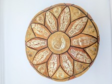 Vintage Mid Century Moroccan “Egyptian” Leather Pouffe Ottoman Footstool 70’s