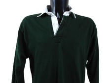 Front Row Long Sleeve Rugby Shirt Green Size Large L Heavyweight Cotton Casual