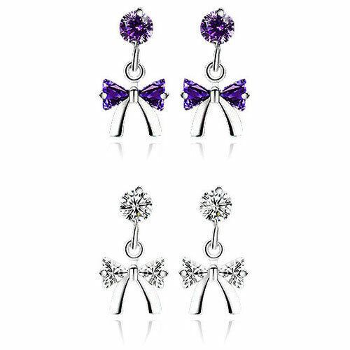 Silver plated drop stud bow - silver,