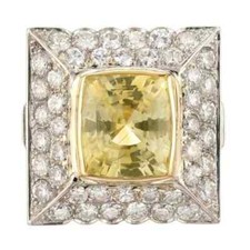 Huge Art Deco light Yellow 10.33CT Citrine With 2.25 CT Old Mine CZ Women Ring
