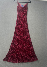 VTG 90's Y2K Monsoon dress small burgundy red devoré maxi bias cut cowl neck