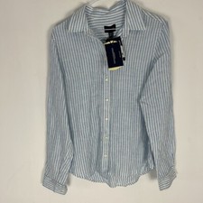 GANT Womens Regular Linen Stripe Shirt Gentle Blue & White UK8 (38” Bust)