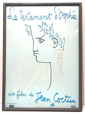 FRENCH JEAN COCTEAU 'LE TESTAMENT D'ORPHEE' VINTAGE CINEMA POSTER PALE BLUE