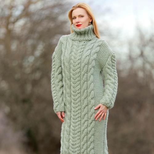 Green wool dress extravagant