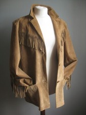 VINTAGE LEATHER COWBOY JACKET 18 16 L fringe native american machine wash suede