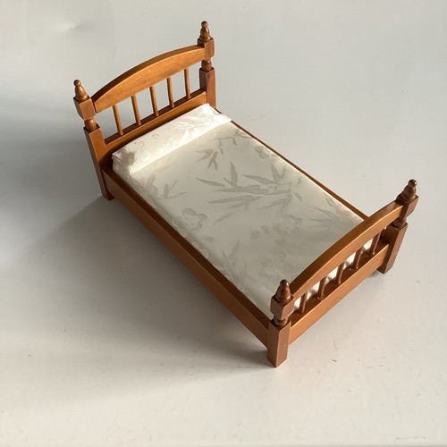 Dolls house wooden bed with - house,