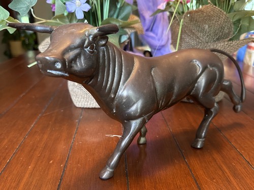 Vintage solid brass bull - vintage, 13”
