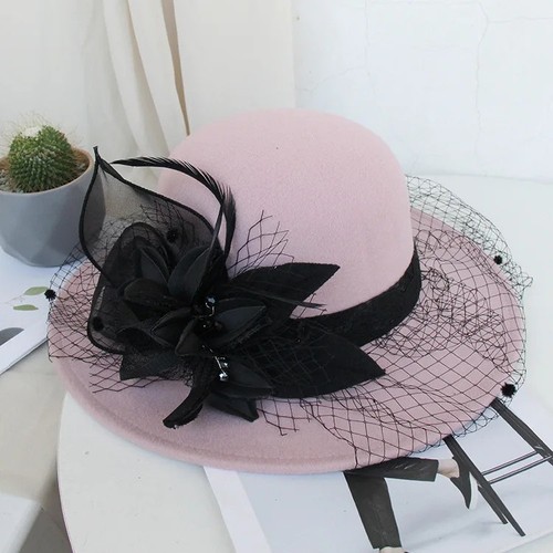 Women flower bowler fedora hat - flower,