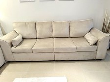 4 Seater Cream Plush Velvet Sofa Settee