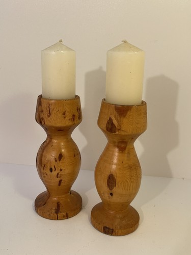 Pair vintage wooden candle - pair,