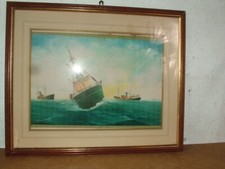 Original Oil Painting Of Fishing Trawler Ship Boat Of Loch Inver Hull Eric Wedge