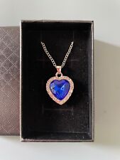Sparkly Titanic Blue Faux Gem Heart Pendant Necklace New In Gift Box