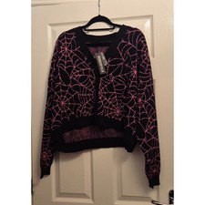 Dangerfield Pink Spiderweb Cardigan XL Oversized Alt Grunge UK12–24 Y2K Gothic
