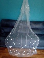 Ivory wedding veil 2 tier chapel length leaves with pearls V619