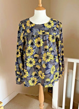 Regatta Orla Kiely Top Smock Size 14 Yellow & Grey Floral Design 100% Cotton