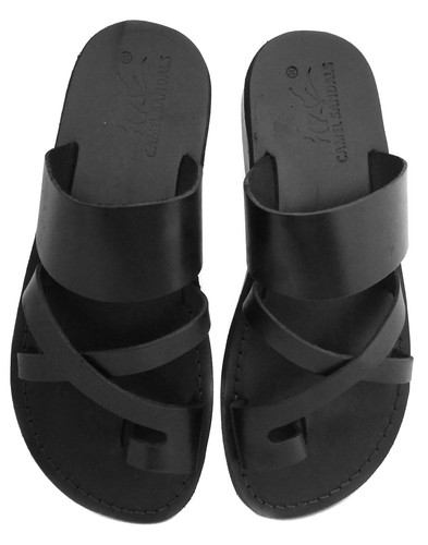Black leather jesus sandals - black,