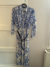 ZARA BNWOT small  blue White Chiffon Long Dress Maxi 8 10 12 Floral Ruffle