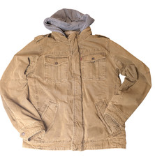 Levi's Sherpa Lined Military Field Jacket Hooded Tan Khaki Coat Mens Small S