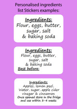 Personalised Mini Ingredients List Labels Stickers Best Before - Use By -