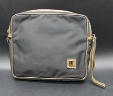 Authentic Dunhill Black Canvas & Brown Leather Piping Toiletry Bag Zipper Pocket