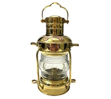 14" Brass Anchor Oil Lamp – Nautical Maritime Ship Lantern, Boat Light Decor